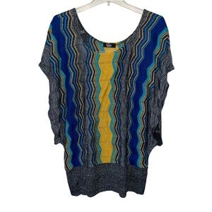 Lucy Diamonds Boho Sweater Dress Or Tunic Top Striped Knit Wide Arm Holes OSFM